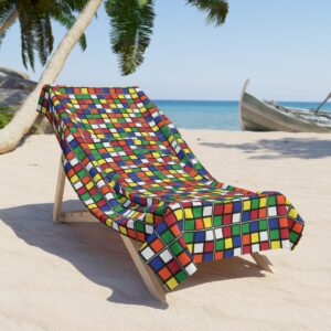 Rubik's Cube Beach Towel, Unsolved Cube Sides Pattern, Summer Swim