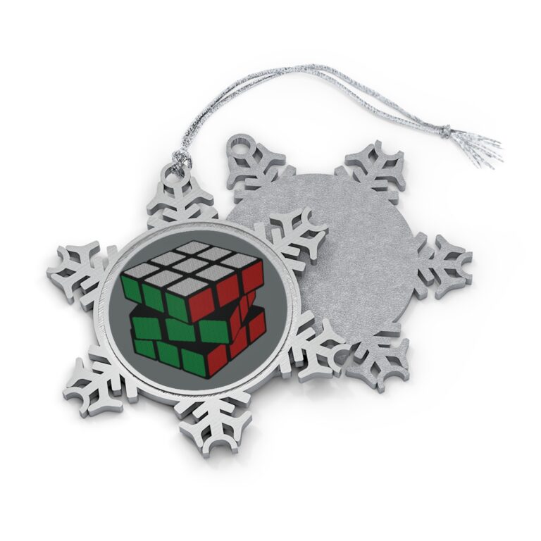 Rubik's Cube Christmas Ornament Pewter Twisted
