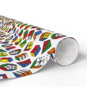 White Pyraminx, Megaminx, Skewb and Square-1 Rubik's Cube Gift Wrap - Present Wrapping Paper, Christmas, Holiday, Birthday